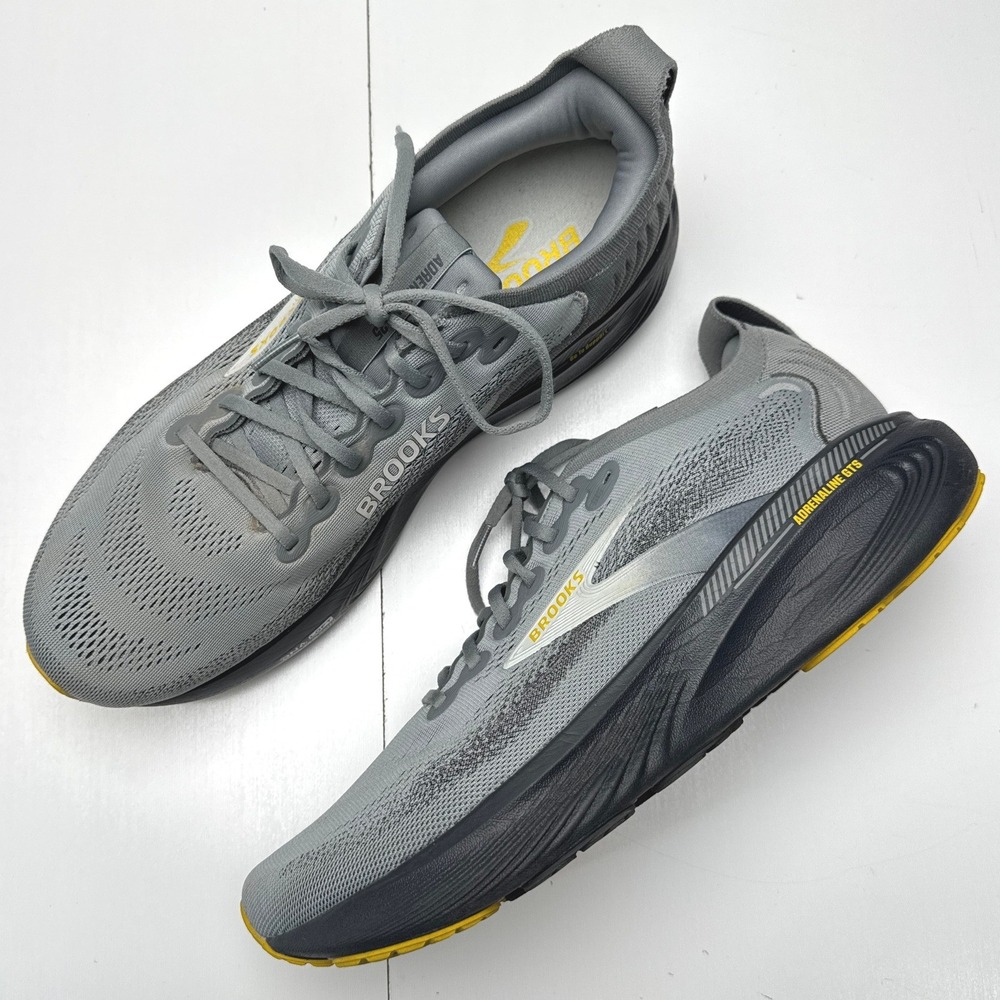 Brooks Adrenaline GTS 25 Mens Gray Yellow Running Shoes 1104541D044 Size 13